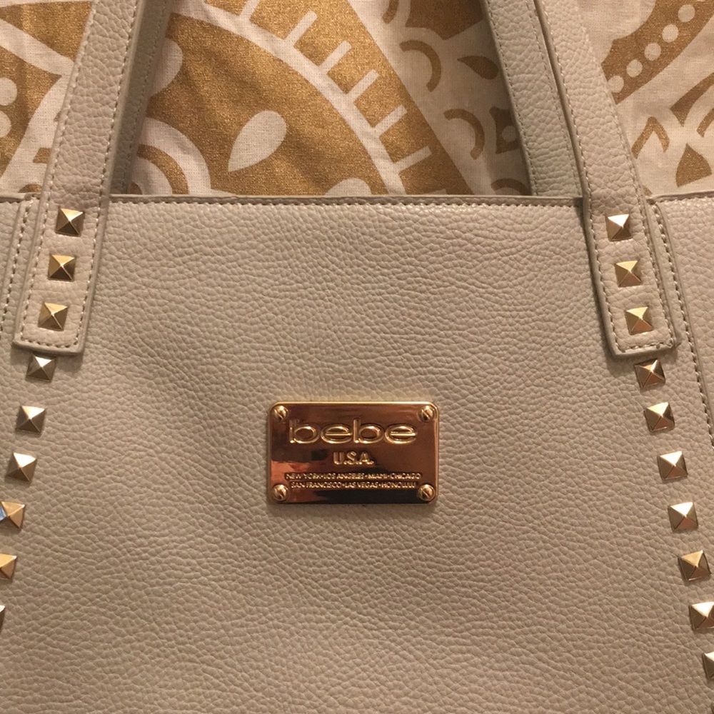 bebe Grey leather purse with gold studs